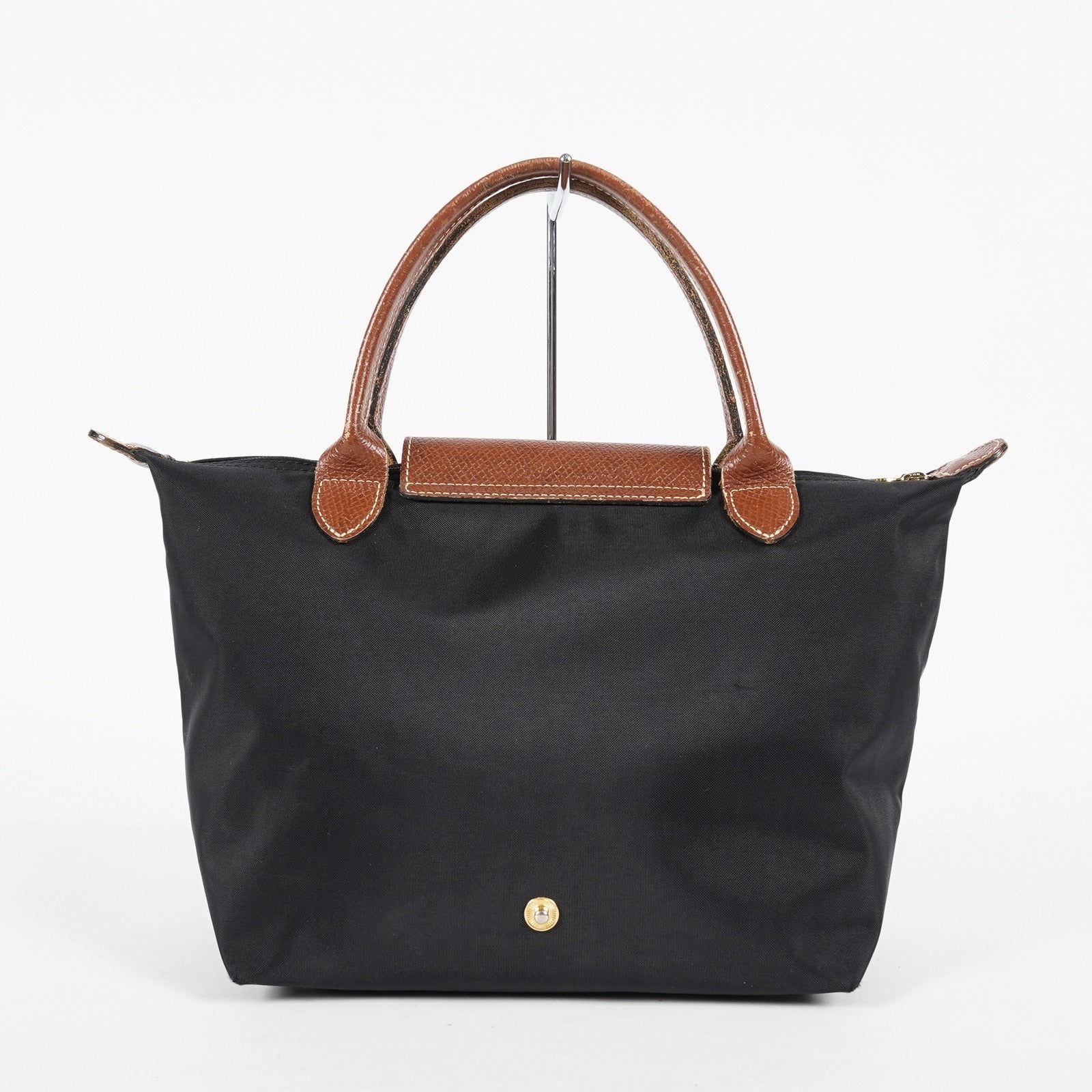Longchamp Le Pliage Top Handle Tote Bag Black Nylon Leather M Used 08A261045003