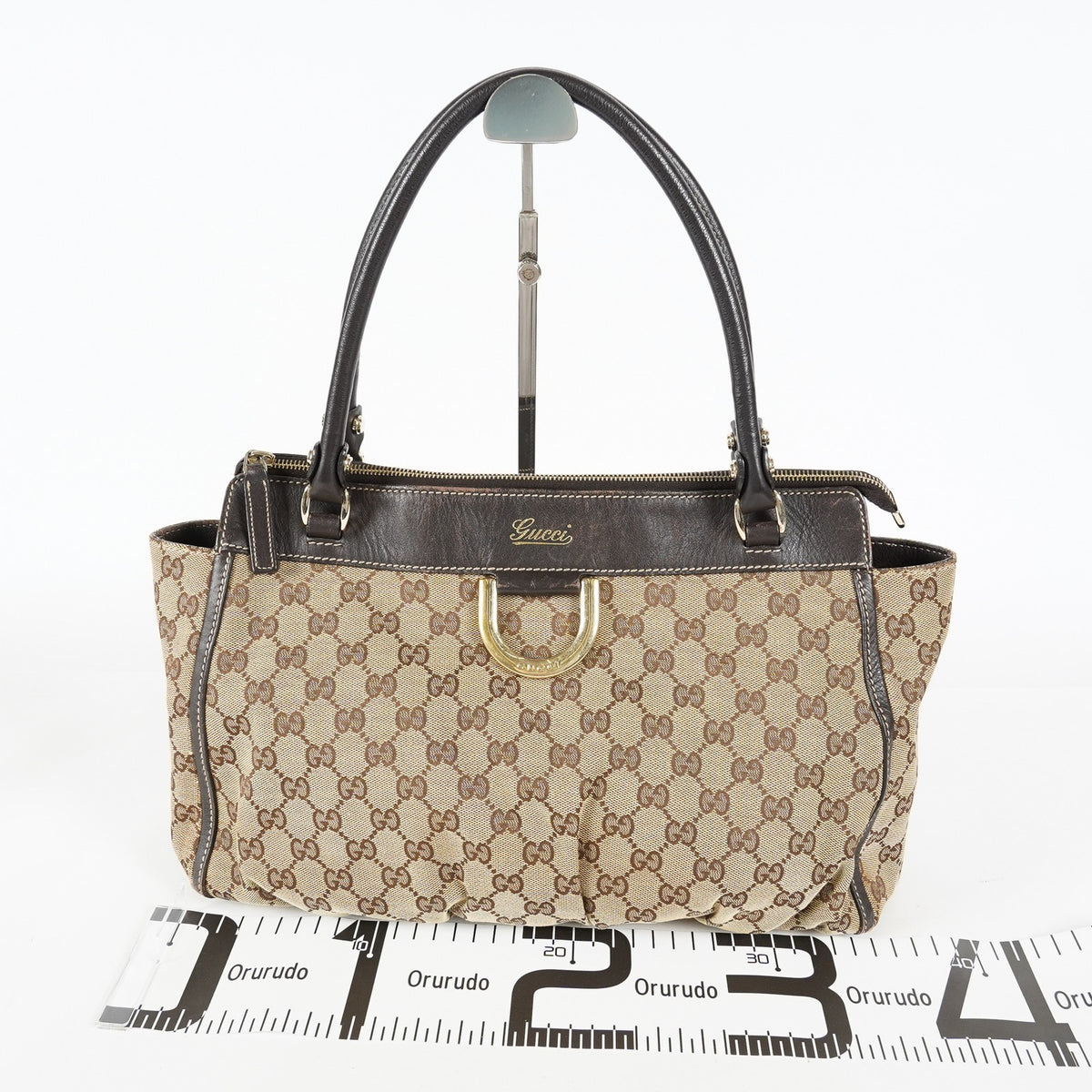 Gucci Abbey D-Ring Beige GG Canvas Leather Used Shoulder Tote Bag 09M314758608