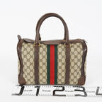 Gucci Vintage GG Supreme Sherry Line Mini Boston Bag Beige Leather 07E052640017