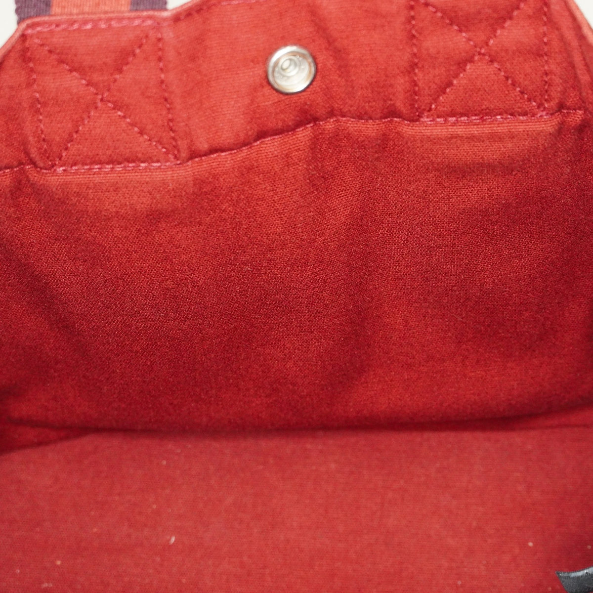Hermes Fourre-Tout PM Red Canvas Leather Tote Bag Used Vintage 09E05825011