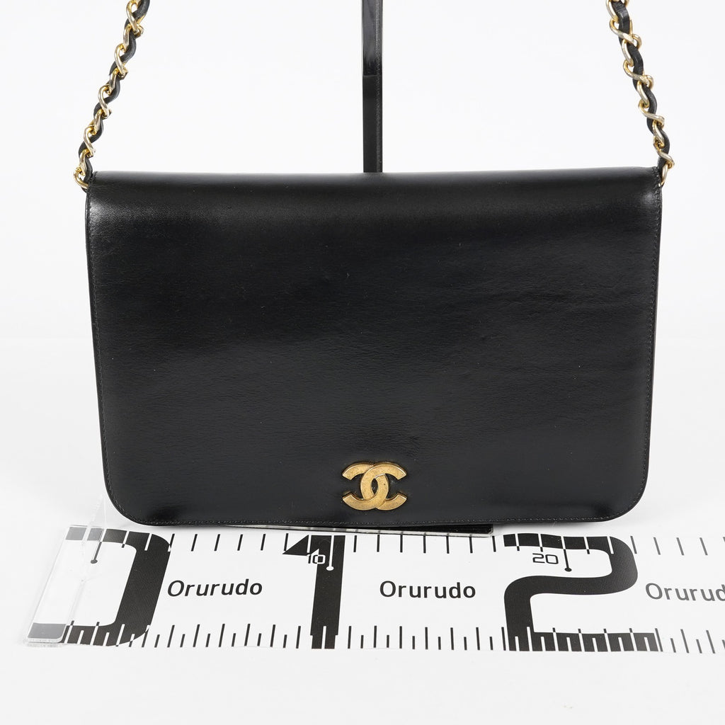 Chanel Calfskin Flap Chain Shoulder Bag 25cm Black Used Vintage CC 08E1011440006