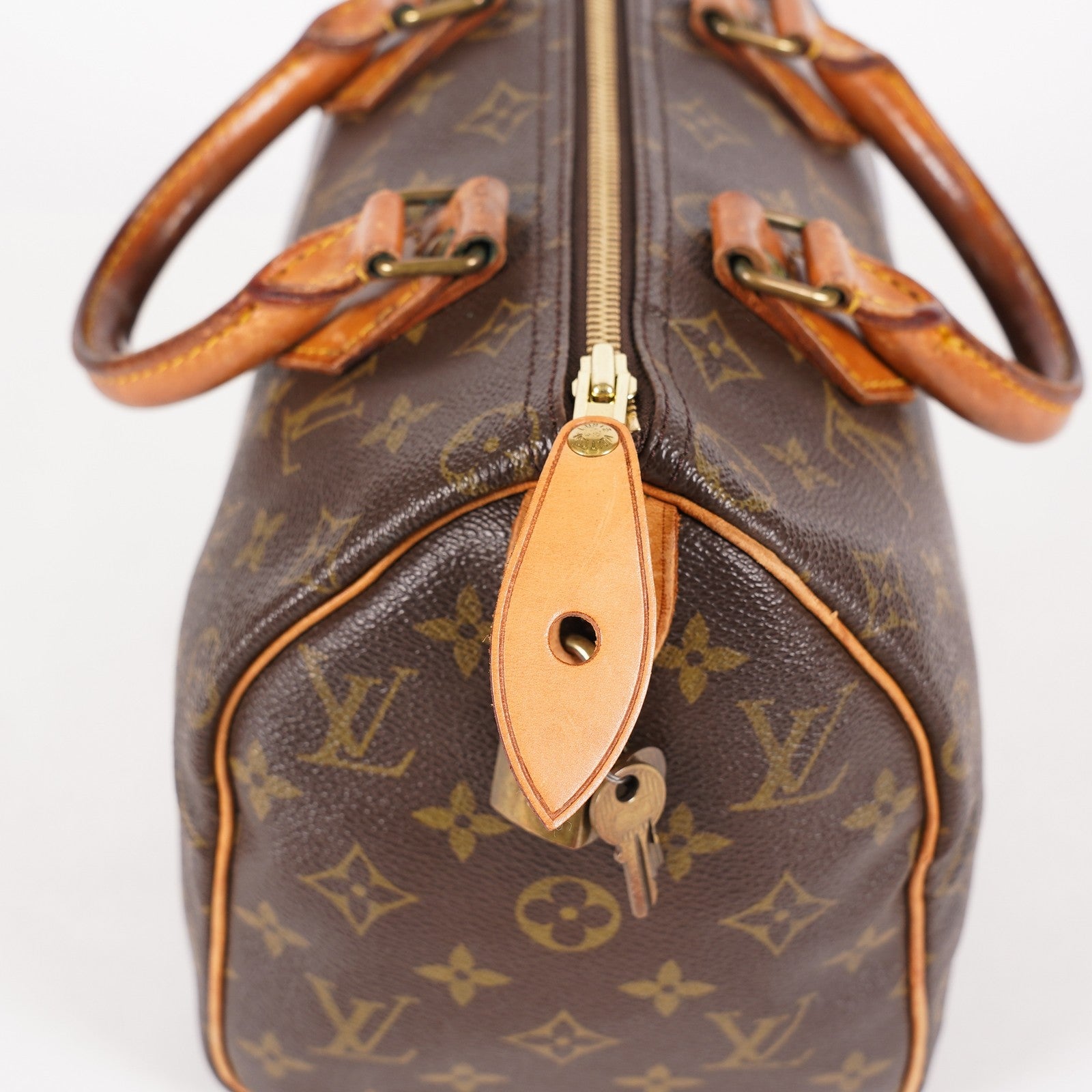 Louis Vuitton Speedy 25 M41528 Monogram Canvas Boston Handbag Brown 07E057150004