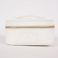 Chanel Caviar Skin White Vanity Case Cosmetic Pouch CC Logo Used 06E105830030