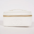 Chanel Caviar Skin White Vanity Case Cosmetic Pouch CC Logo Used 06E105830030