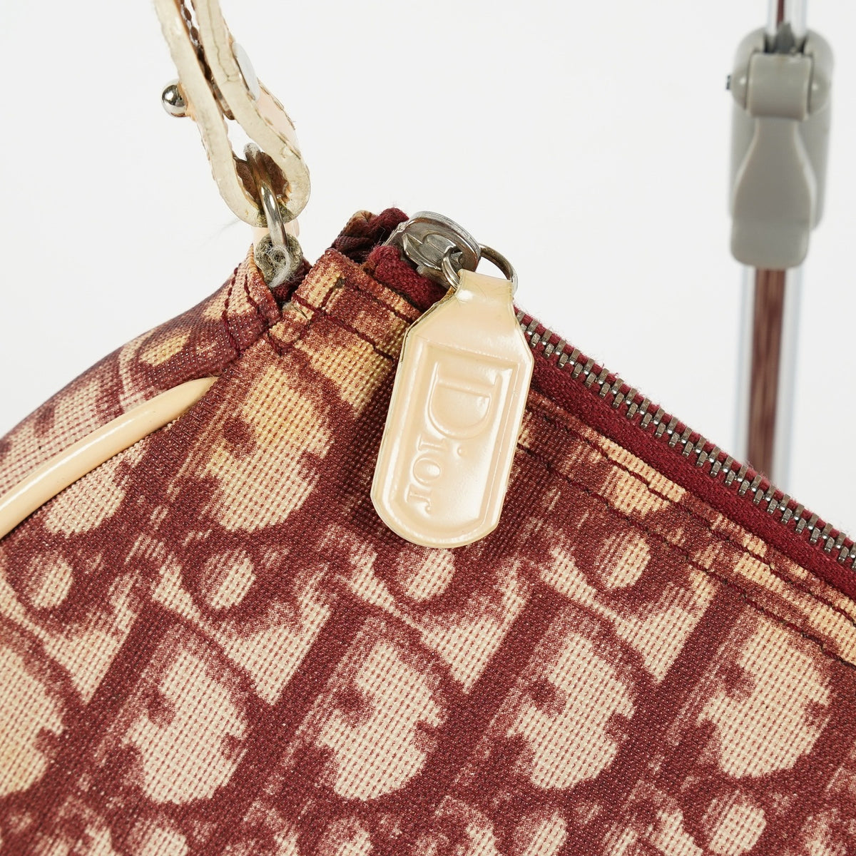 Christian Dior Saddle Bag Trotter Canvas Bordeaux Beige Silver HW 09E223121010