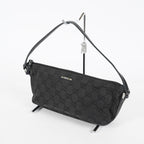 Gucci GG Canvas Boat Pochette 22cm Black Leather Trim Vintage Used 07E022310029