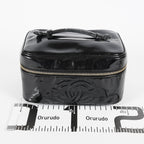 CHANEL Vintage CC Logo Vanity Bag Black Patent Leather Handbag Used 08M203285717