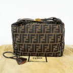 Fendi Zucca Mini Vanity Bag 24cm Brown Canvas Leather Used Auth 09E173410010