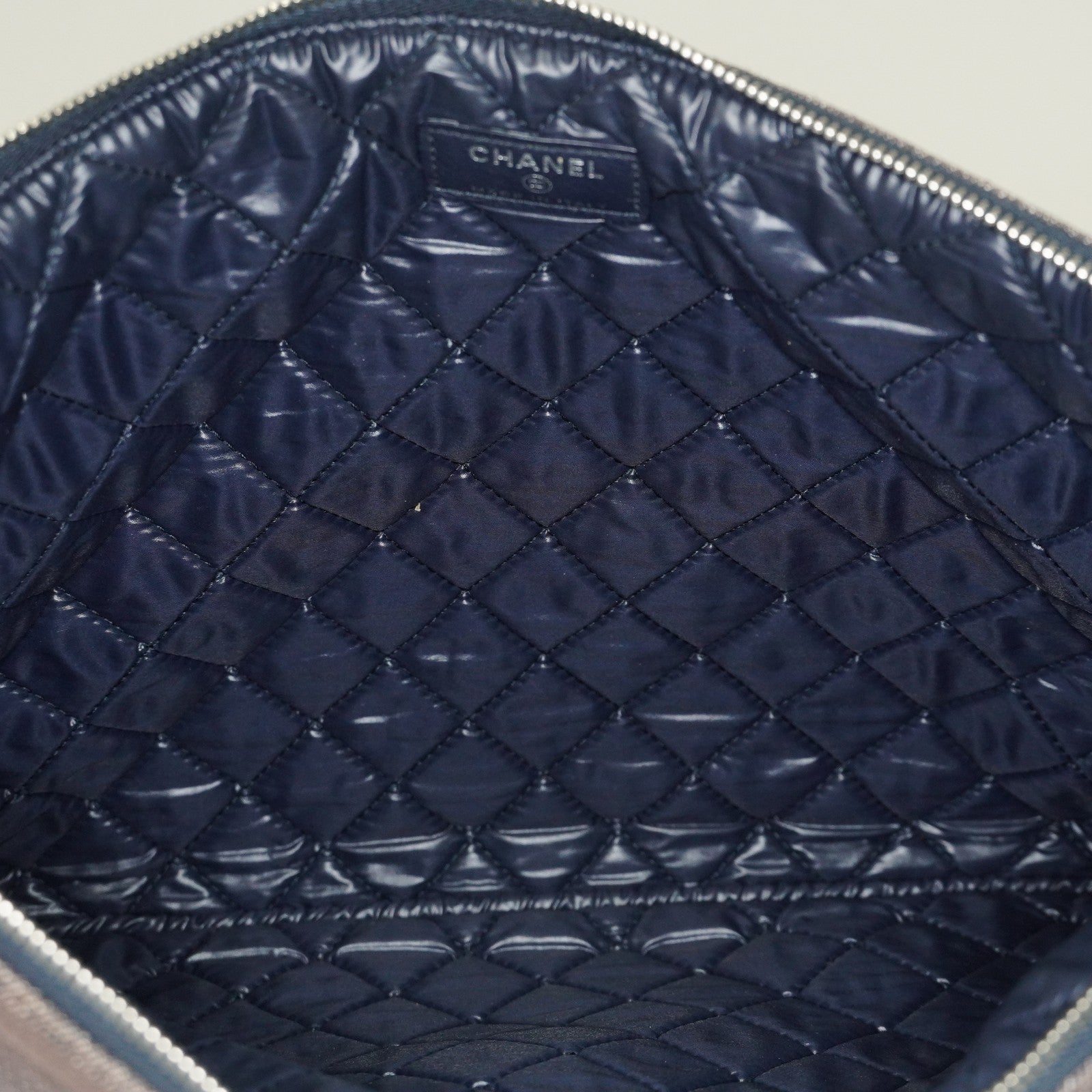 CHANEL Deauville Canvas Clutch Bag Pouch CC Logo Dark Brown Used 07A144118424