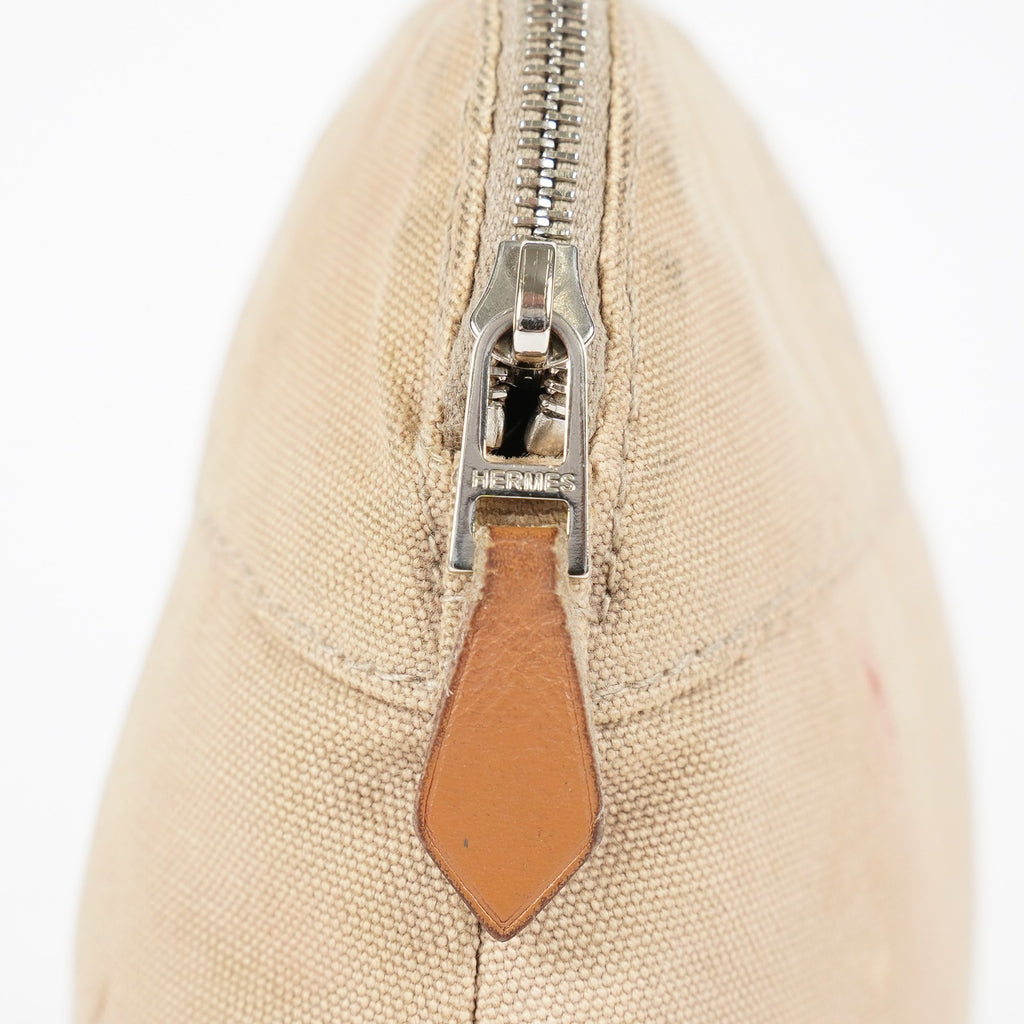 Hermes Bolide Pouch 21 Beige Canvas Leather Cosmetic Pouch Used 08E23495007