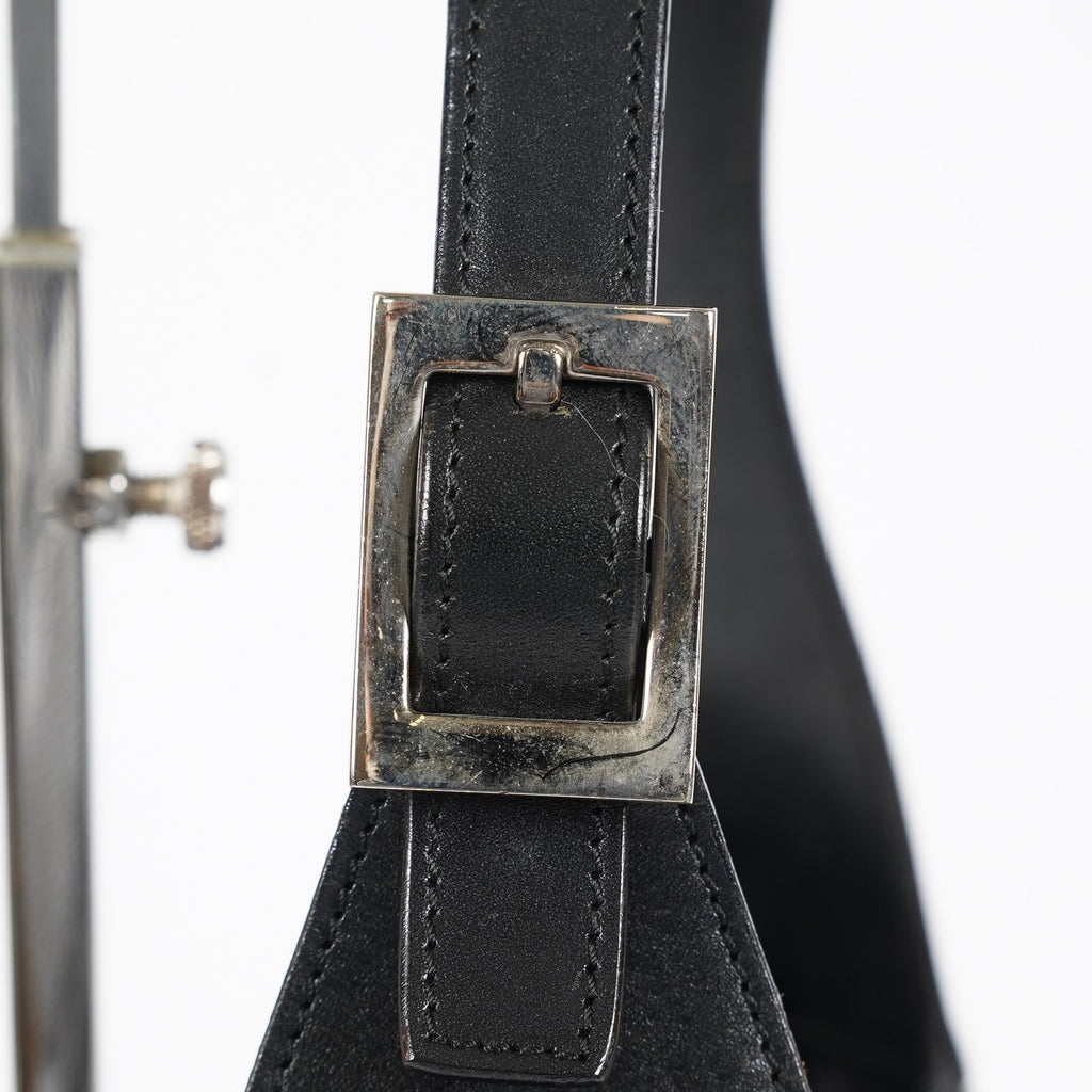 Gucci GG Canvas Shoulder Bag 30cm Black Leather Trim Vintage Used 07E263740009