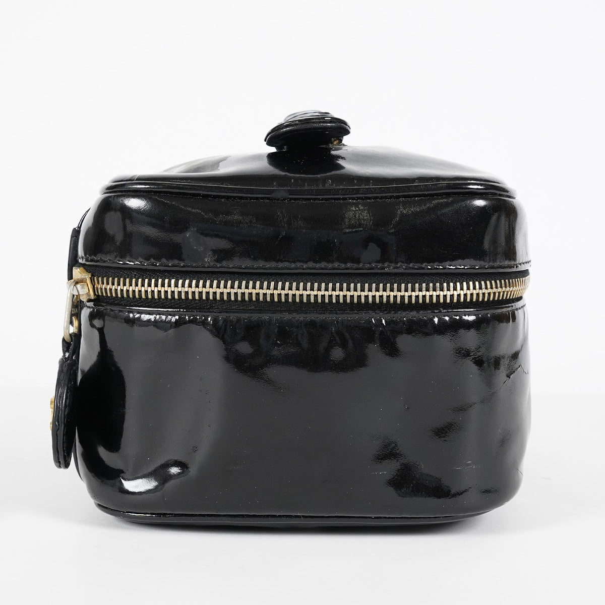 CHANEL Vintage CC Logo Vanity Bag Black Patent Leather Handbag Used 08M203285717