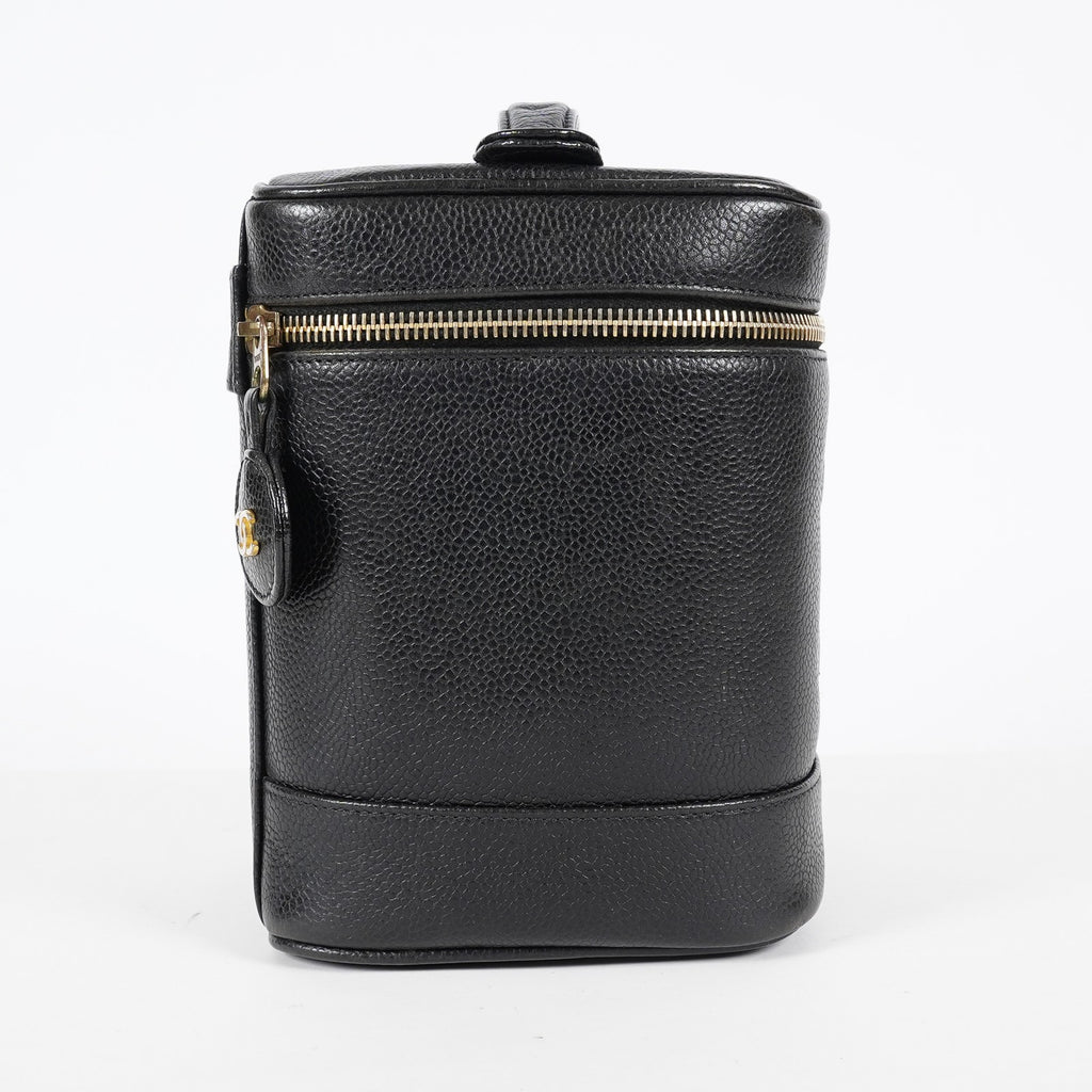 CHANEL Caviar Skin CC Vanity Bag Black Gold Hardware Vintage Case 08E047150002