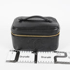 Chanel Caviar Skin CC Vanity Bag Black Leather Used Vintage 07E046490027