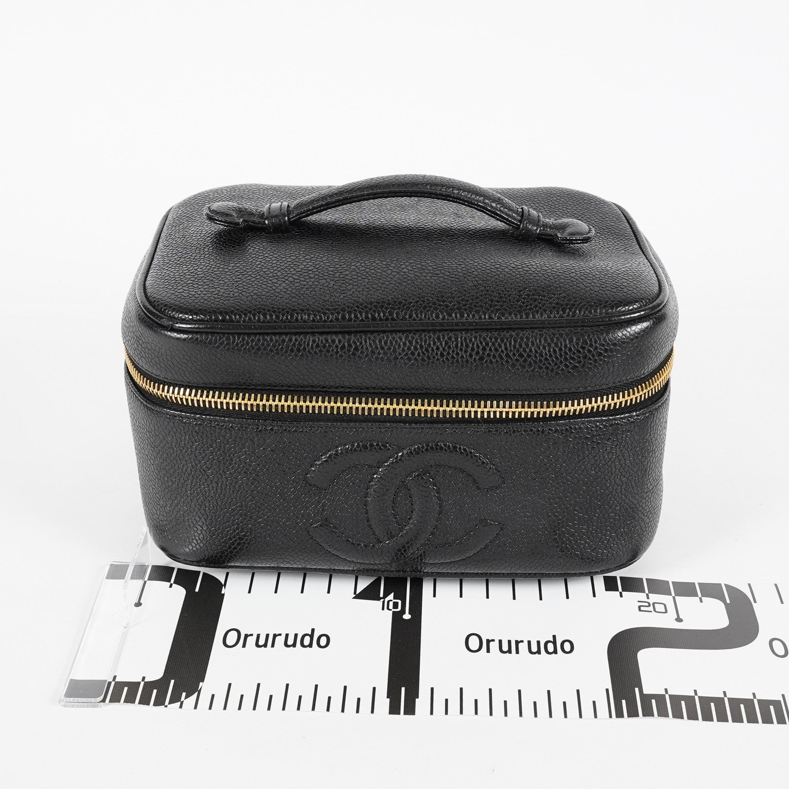 Chanel Caviar Skin CC Vanity Bag Black Leather Used Vintage 07E046490027