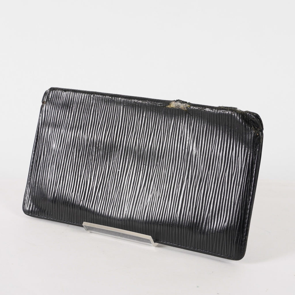 Louis Vuitton LV Long Wallet Portefeuille Brazza M63382 Black Epi Auth XY214