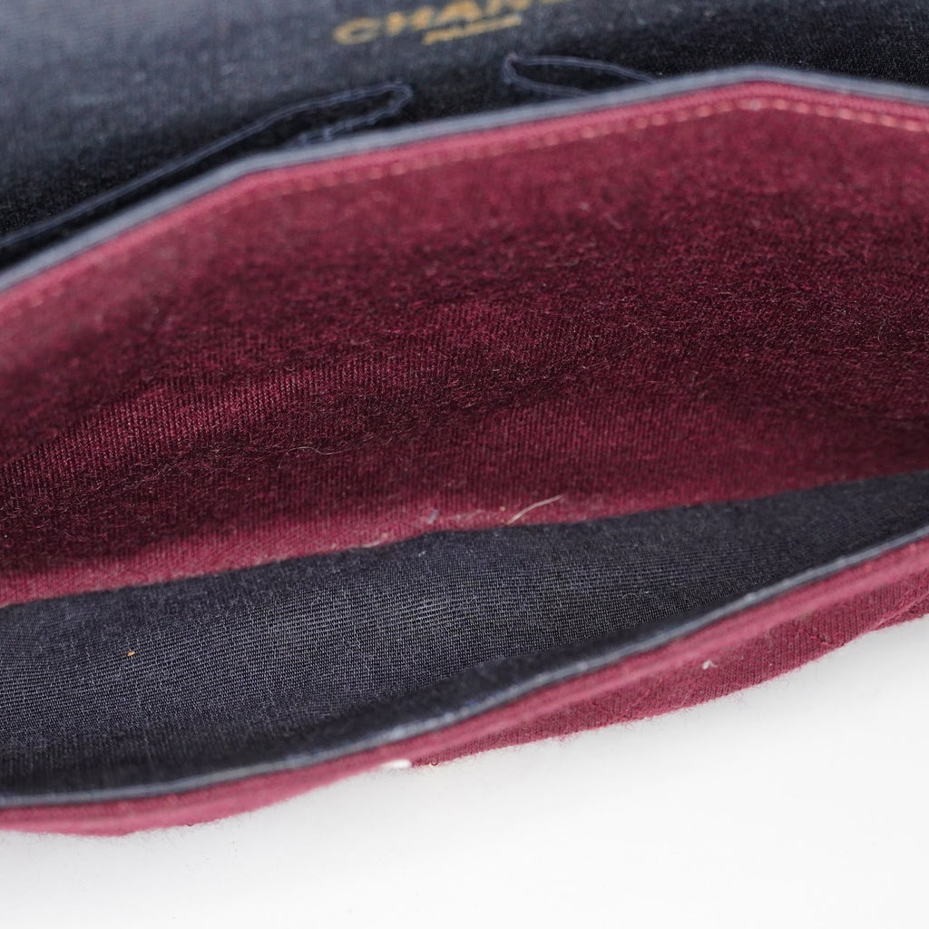CHANEL Matelasse Double Flap 25 Shoulder Bag Suede Burgundy Used 07E1519360027