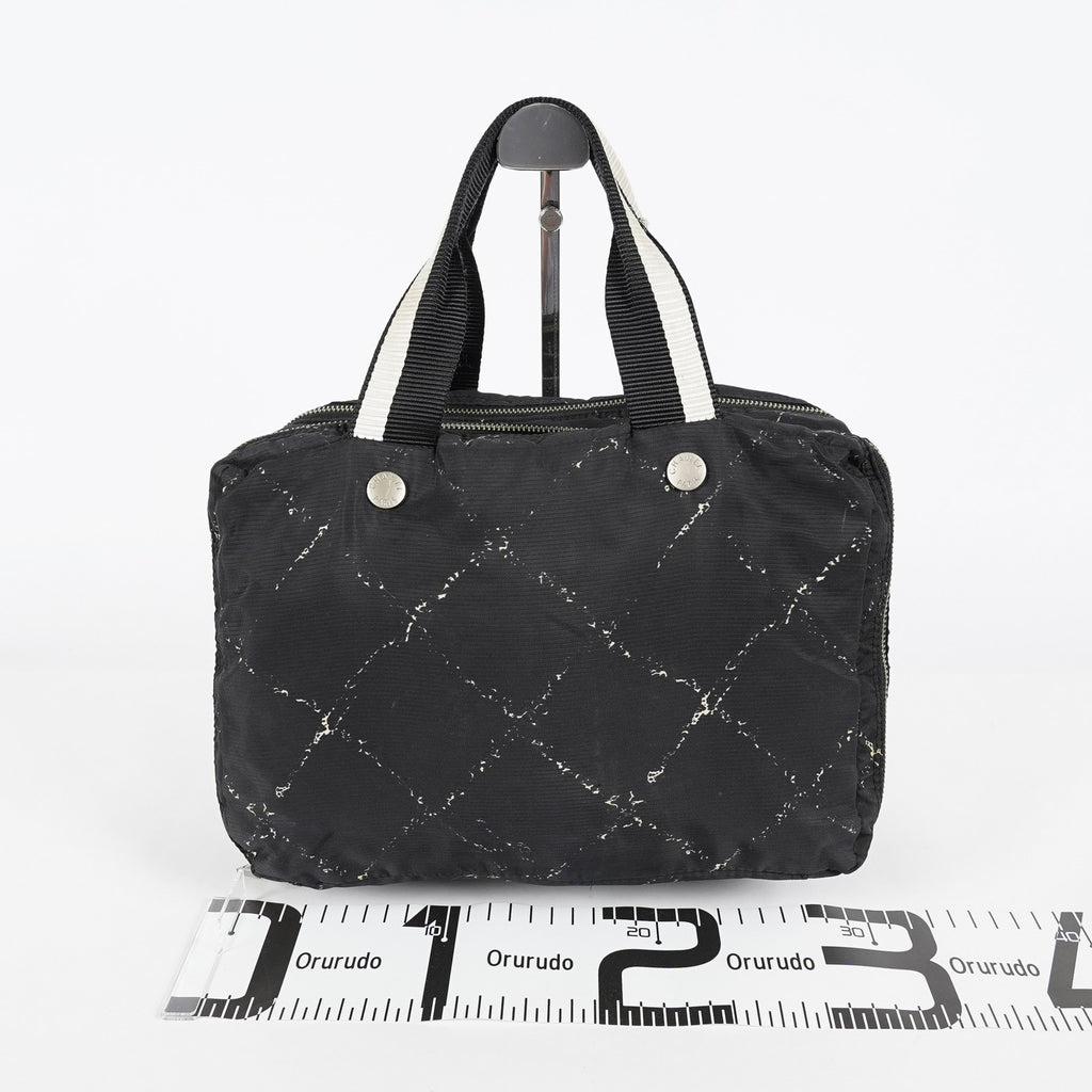 Chanel Travel Line Tote 26 Black Nylon Jacquard Hand Bag Used 07E131155015