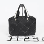 Chanel Travel Line Tote 26 Black Nylon Jacquard Hand Bag Used 07E131155015