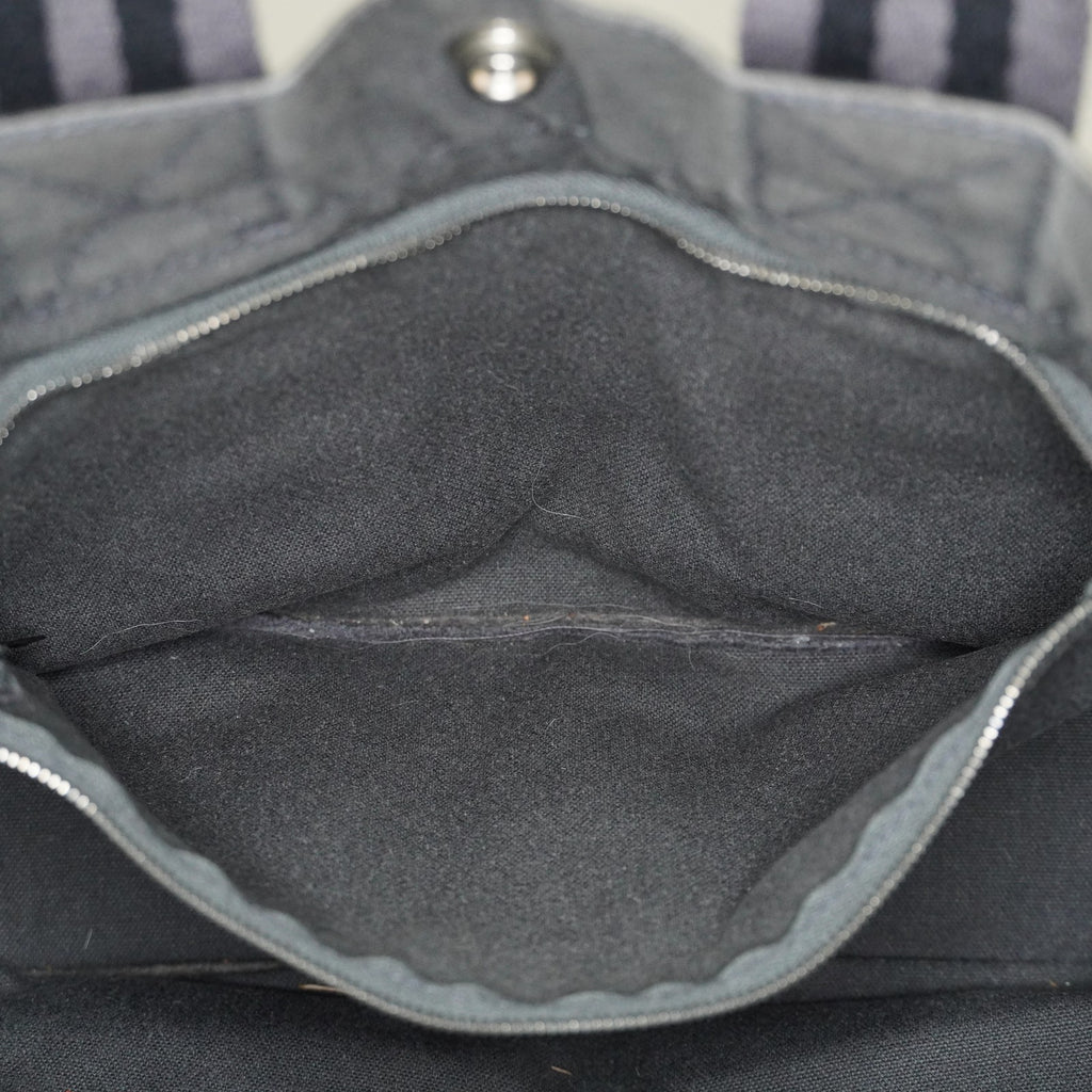 Hermes Fourre-Tout PM Tote Bag Gray Canvas Black Stripe Used Vintage 06E01825030