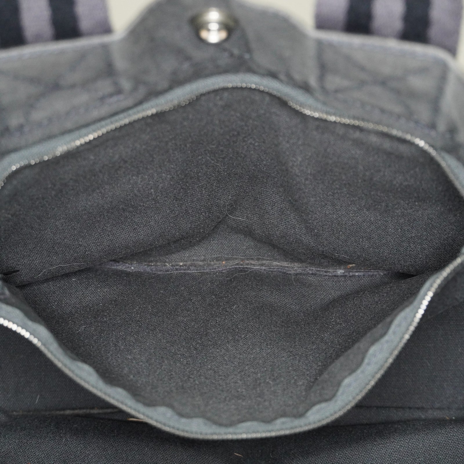 Hermes Fourre-Tout PM Tote Bag Gray Canvas Black Stripe Used Vintage 06E01825030