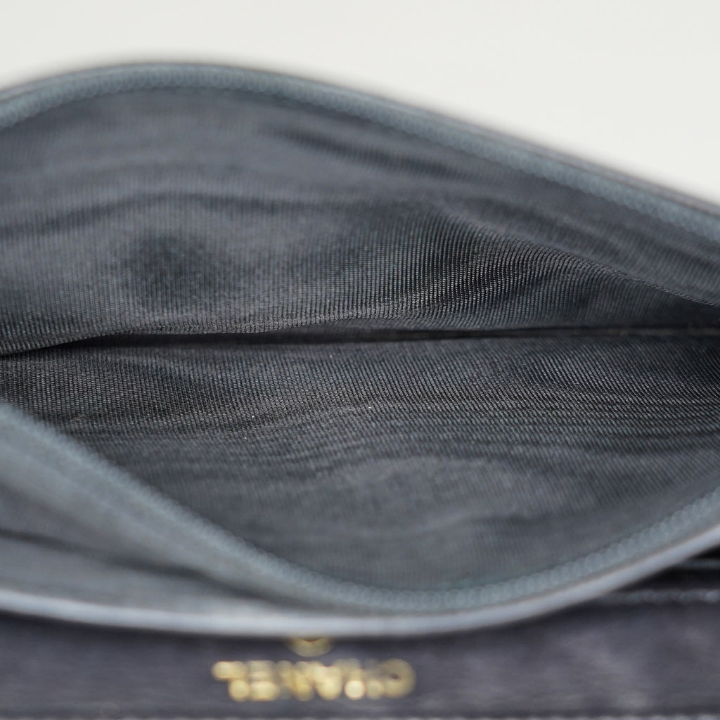Chanel Coco Mark Shoulder Chain Wallet Black Women's Enamel vintage 05E294730016