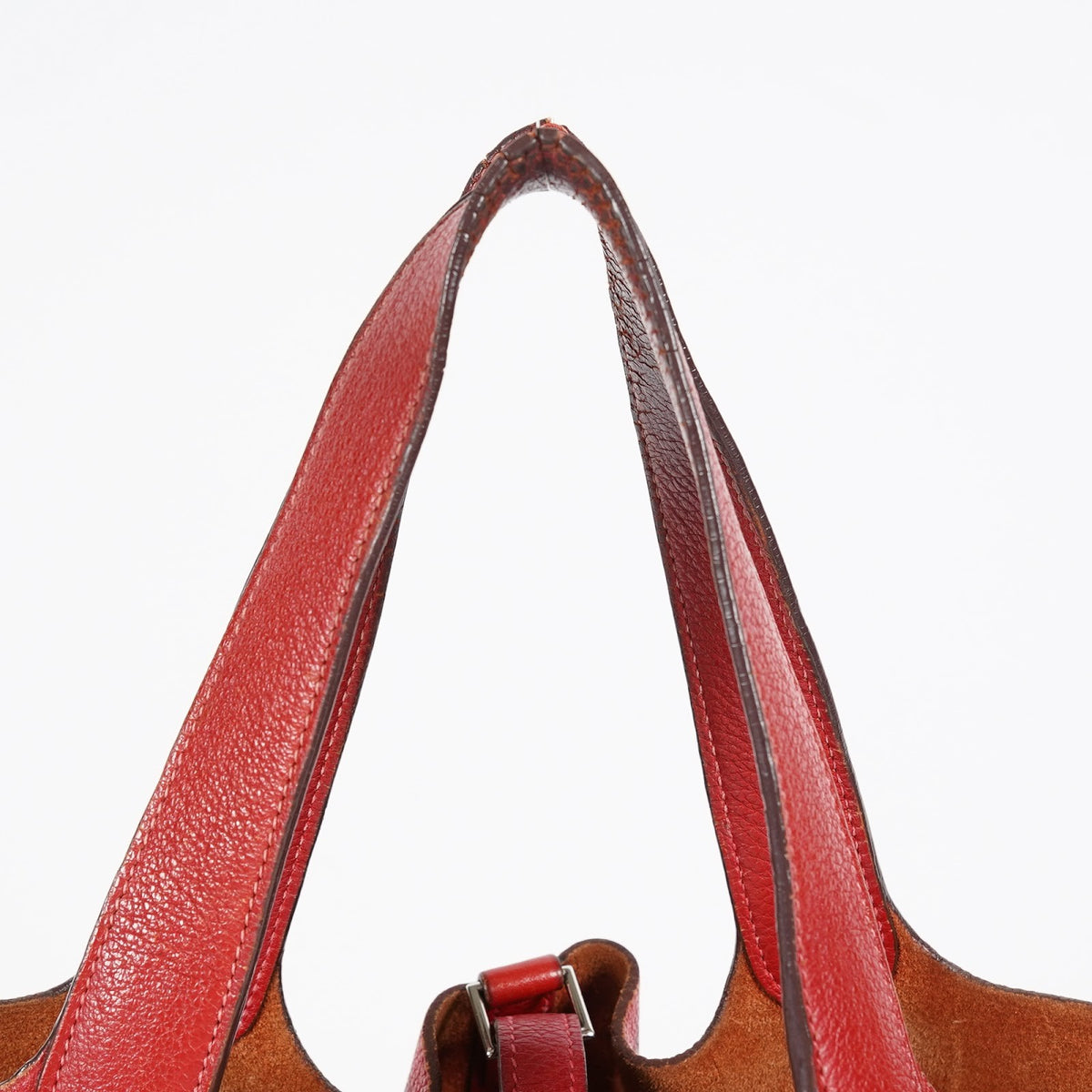 HERMES Picotin PM Red Leather Bucket Tote Bag Silver Hardware Used 08M3418241317