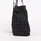 Chanel Old Travel Line Tote MM Black Nylon Shoulder Bag CC Used 06E111155030