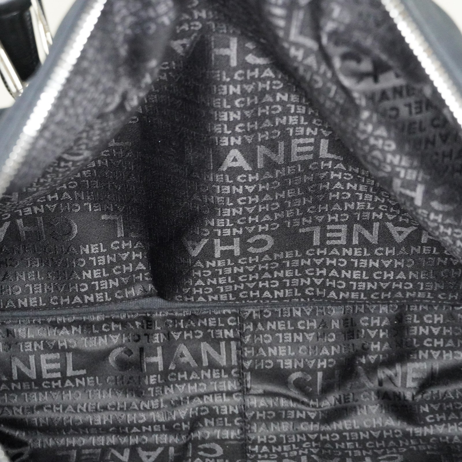 CHANEL Chocolate Bar Nylon Mini Boston Handbag Black Silver HW Used 07E314180008