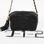 Chanel Satin Leather CC Fringe Chain Shoulder Bag Black Used 07E058800027