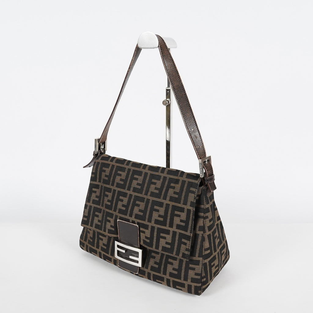 FENDI Zucca Mamma Baguette Shoulder Bag Brown Canvas Leather 08E127370020