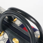 Gucci Sherry Line GG Supreme Boston Bag Navy Canvas Hand Bag Used 07E182860015