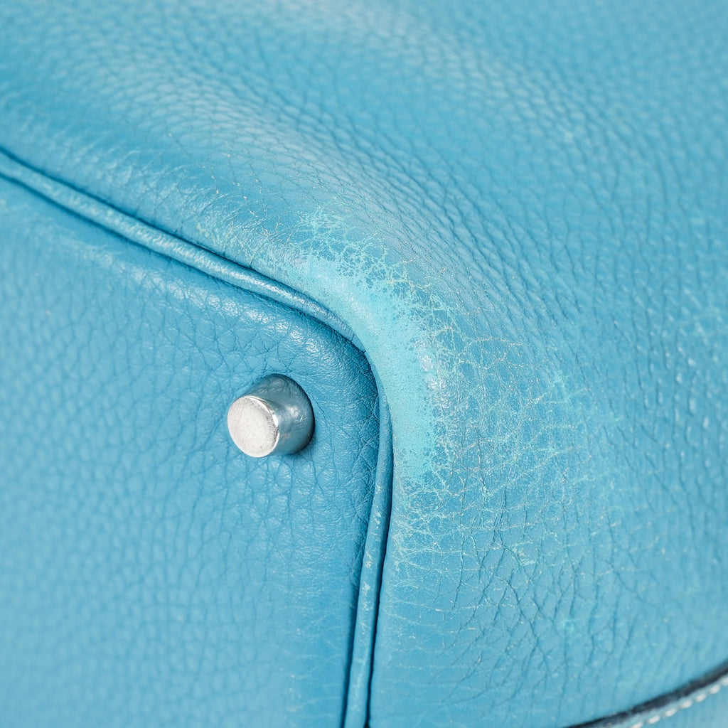 Hermes Picotin PM Hand Bag Blue Leather Silver Hardware Used 07E1018260027