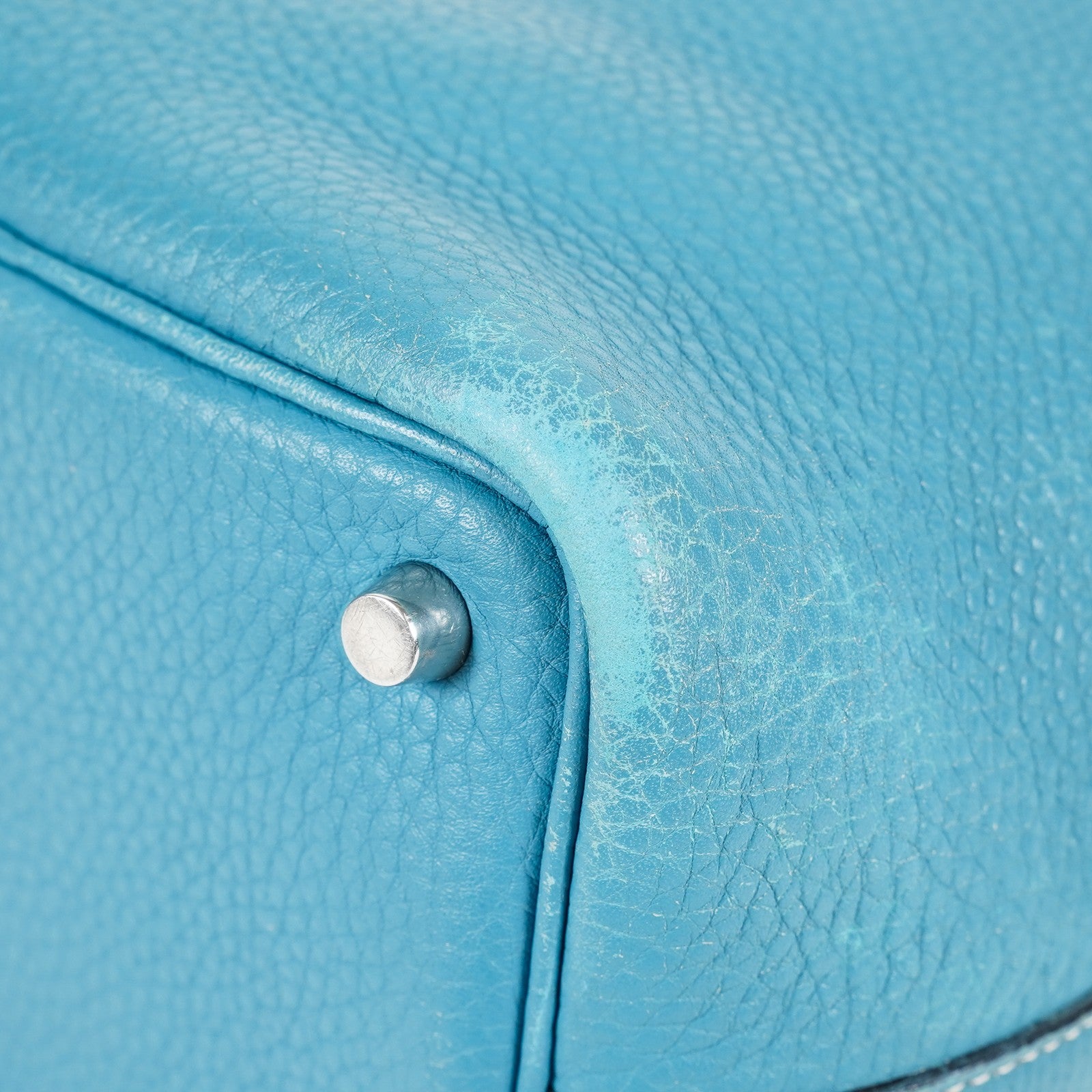 Hermes Picotin PM Hand Bag Blue Leather Silver Hardware Used 07E1018260027