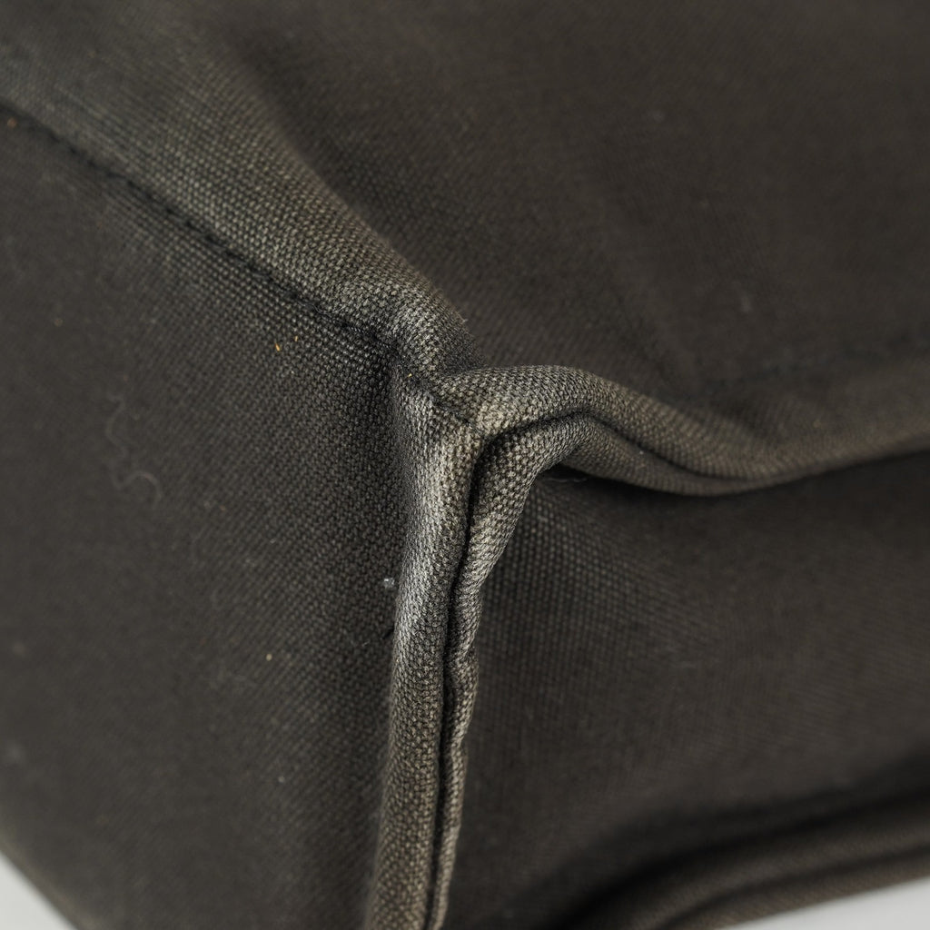 Hermes Fourre-Tout MM Black Canvas Leather Tote Bag Used Auth 09E02825011