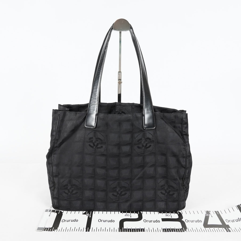 Chanel Travel Line Tote Bag Black Nylon Leather Used Handbag 09M321359608