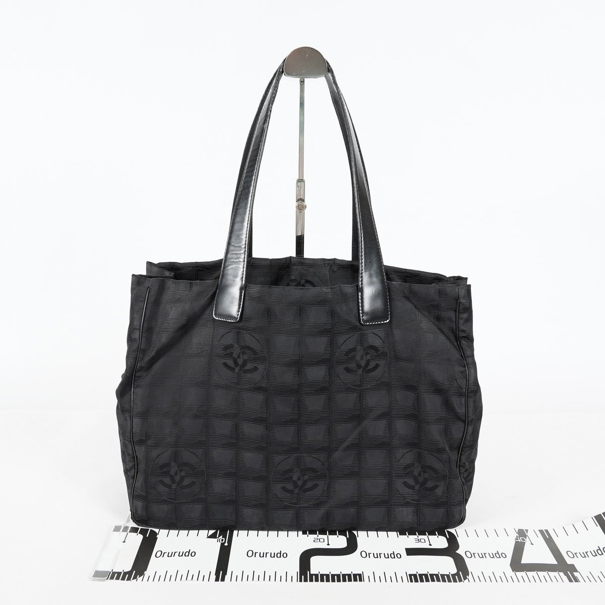 Chanel Travel Line Tote Bag Black Nylon Leather Used Handbag 09M321359608