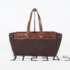 HERMES Herbag Cabas PM Brown Canvas & Leather Tote Bag Used Vintage 07A185720031