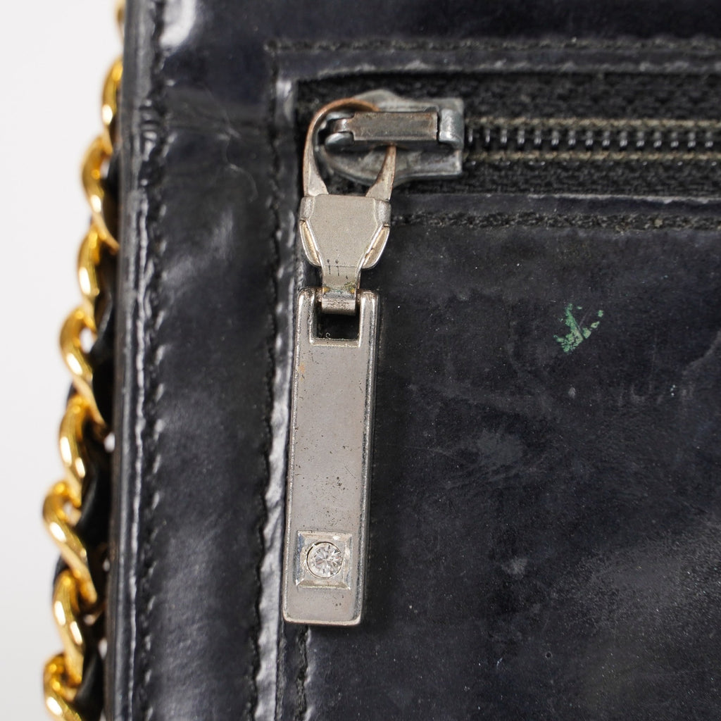 Chanel Coco Mark Shoulder Chain Wallet Black Women's Enamel vintage 05E294730016