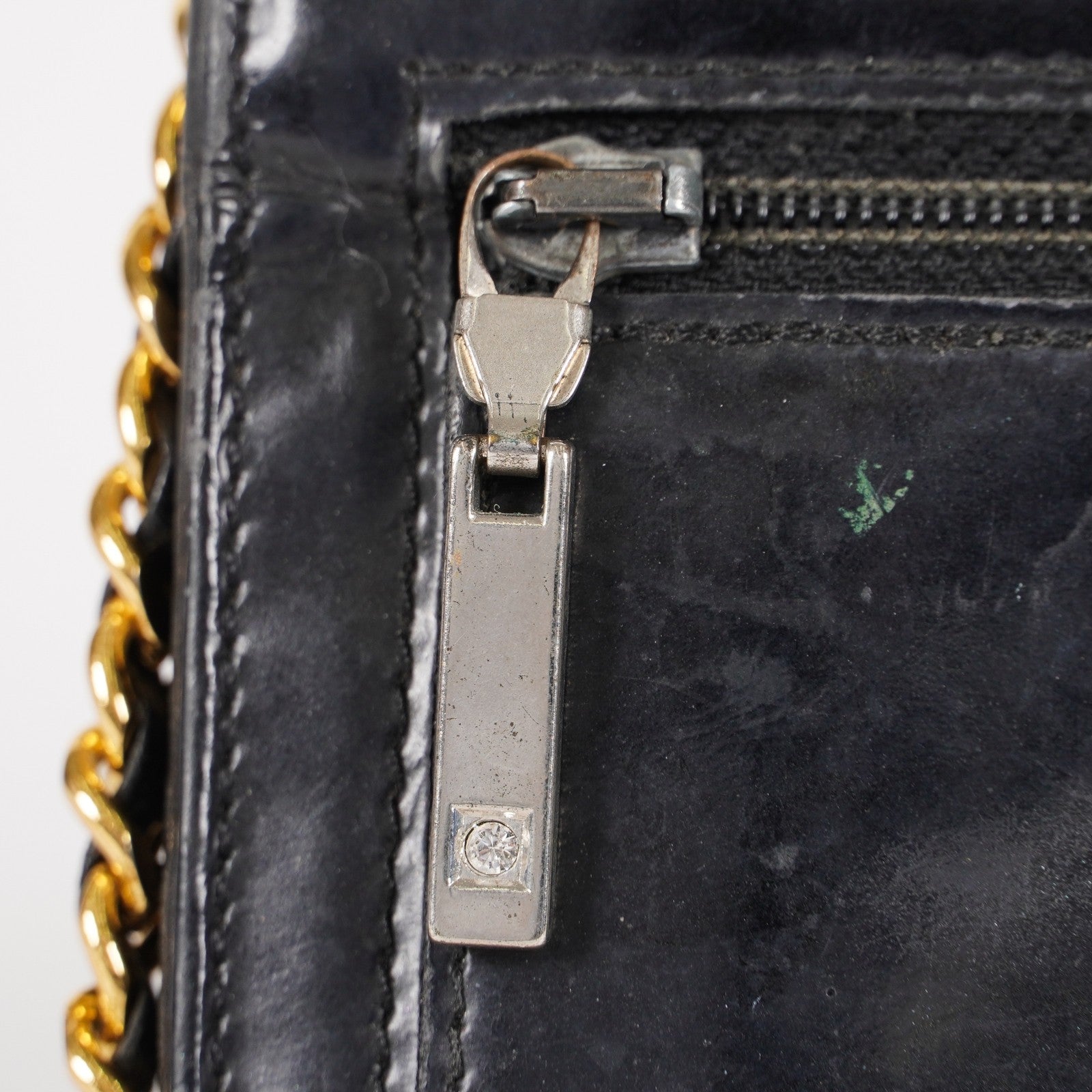 Chanel Coco Mark Shoulder Chain Wallet Black Women's Enamel vintage 05E294730016