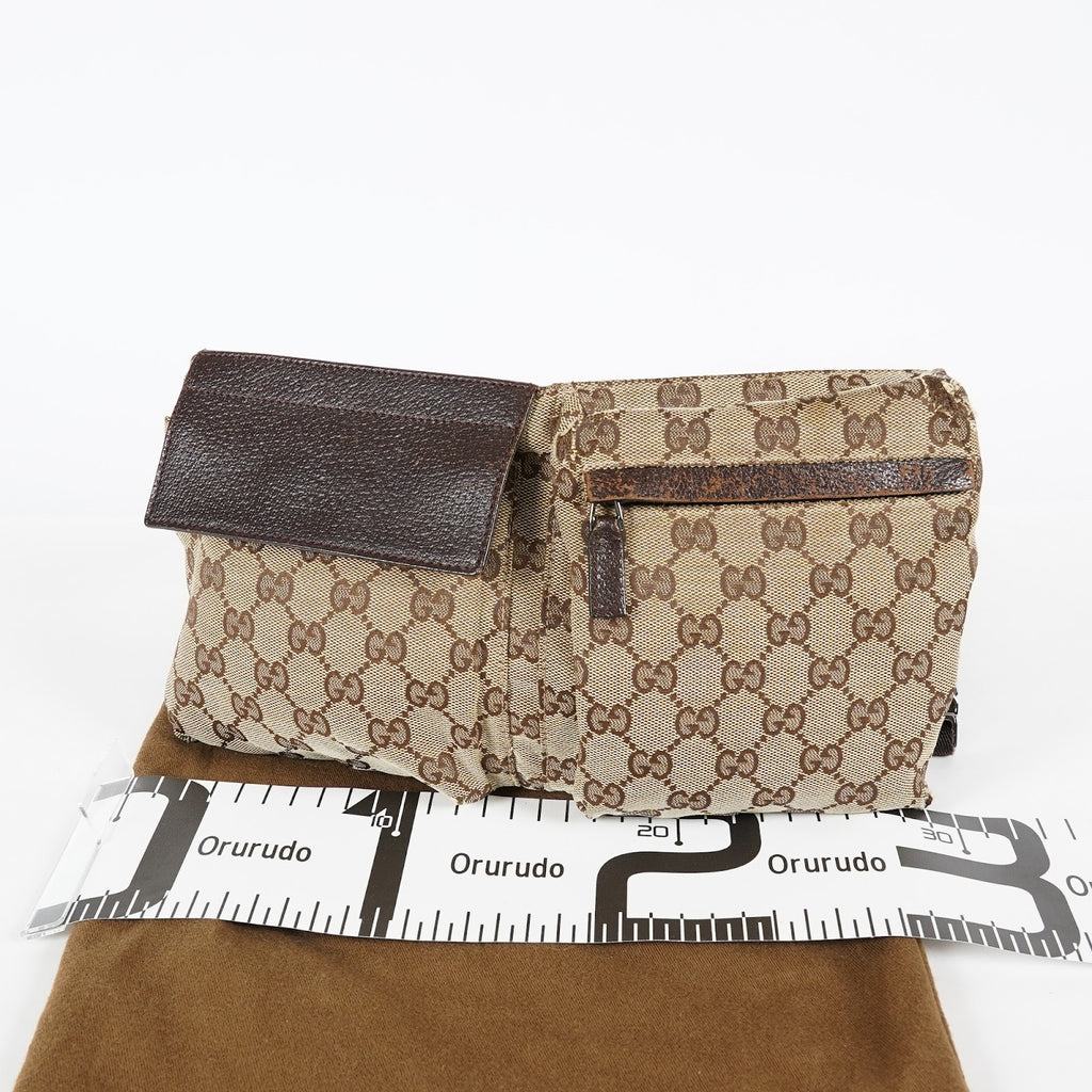 GUCCI GG Canvas Waist Belt Body Bag Beige Brown Vintage Used Womens 08E141870008
