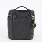 Chanel Caviar Skin Vanity Bag Top Handle 19cm Black Gold HW CC Used 08E066380006