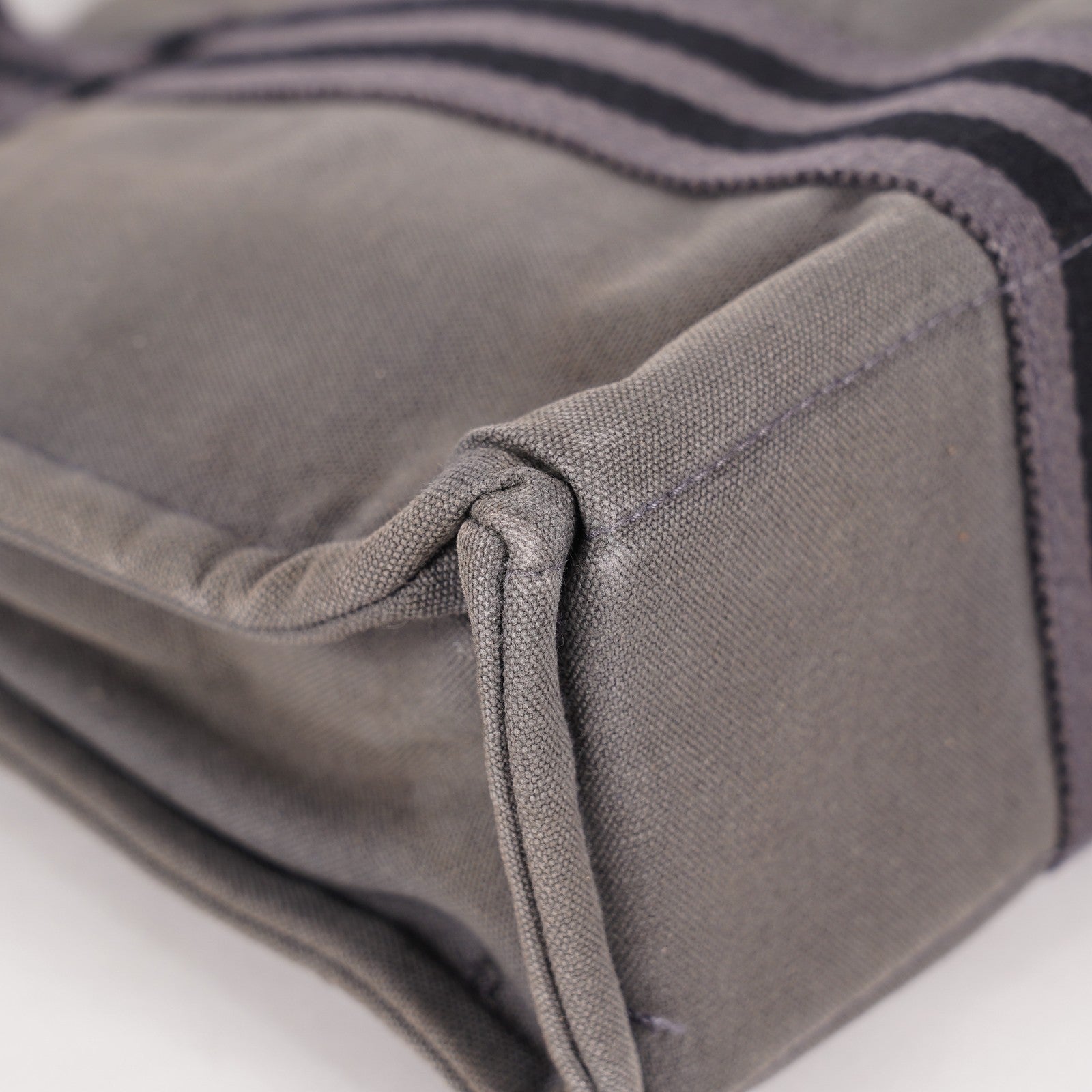 Hermes Fourre-Tout PM Tote Bag Gray Canvas Black Stripe Used Vintage 06E01825030