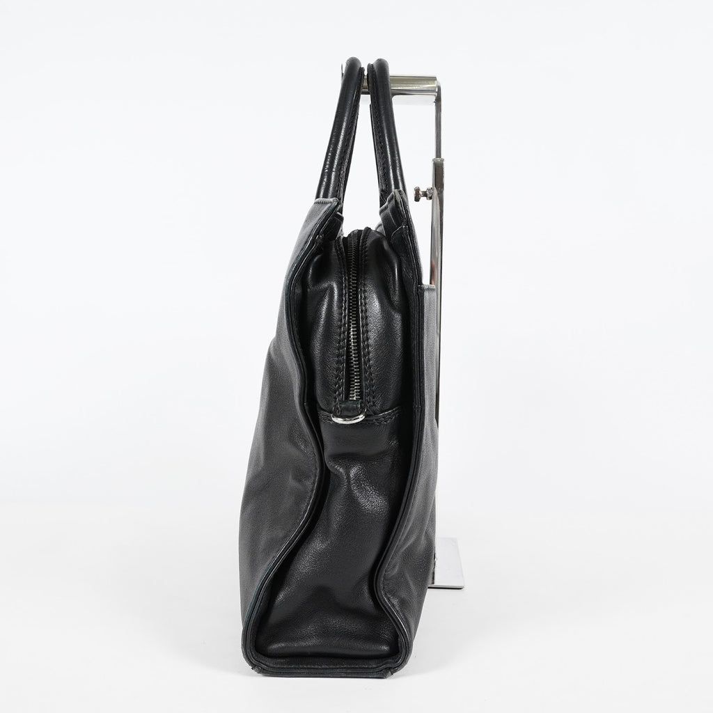 CHANEL CC Logo Tote Bag 40cm Black Leather Silver Hardware Used 07E1711440027