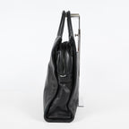 CHANEL CC Logo Tote Bag 40cm Black Leather Silver Hardware Used 07E1711440027