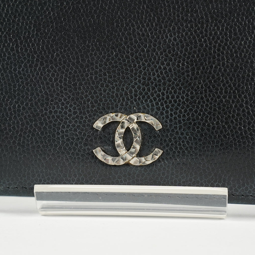 Chanel Caviar Skin Long Bifold Wallet Black Leather Used with Box 05E412310016