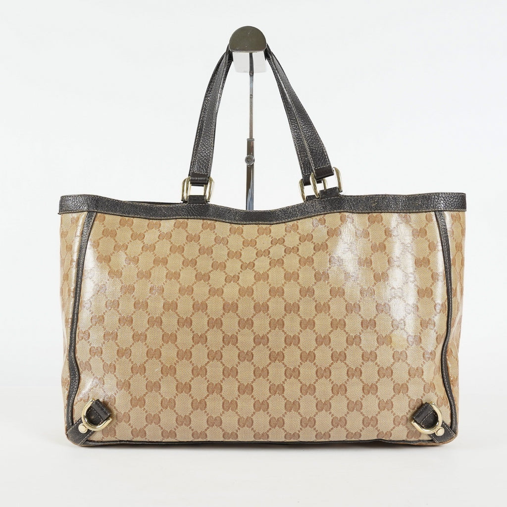 Gucci Abbey Tote Bag Beige GG Canvas Leather Shoulder Bag Vintage 09M032266016