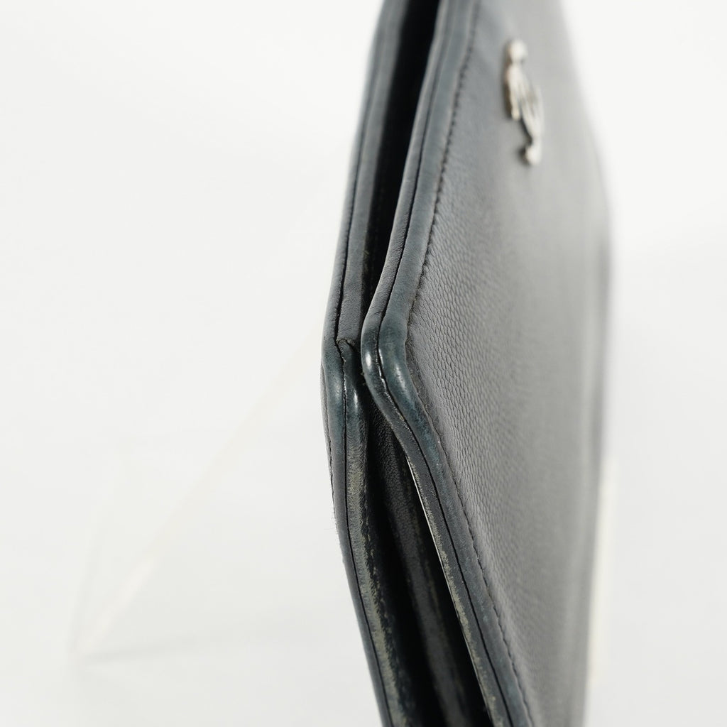 Chanel Caviar Skin Long Bifold Wallet Black Leather Used with Box 05E412310016