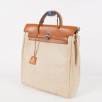 Auth HERMES Bag 2 in 1 Beige Canvas and Leather Backpack Hand Bag 05E533520016