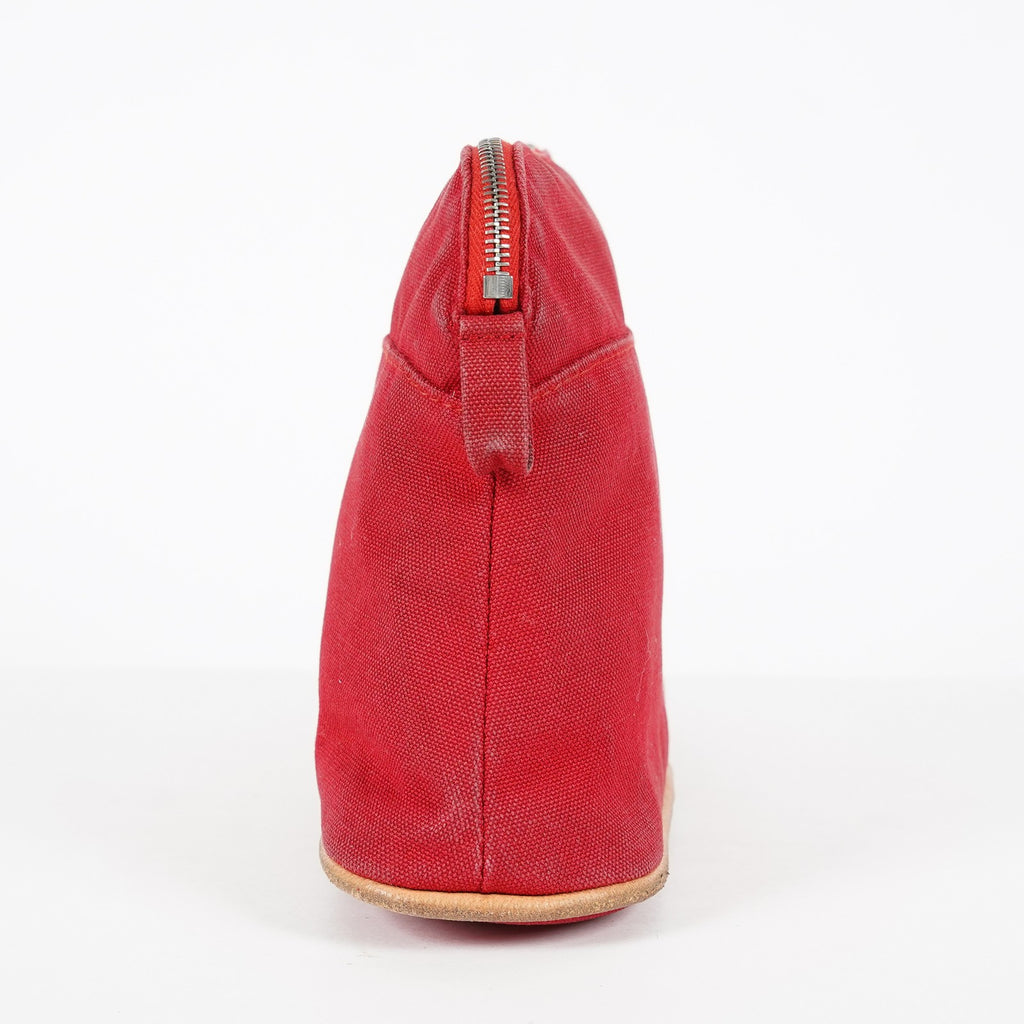 Hermes Bolide Pouch 20 Red Canvas Leather Trim Cosmetic Pouch Used 08E04605008